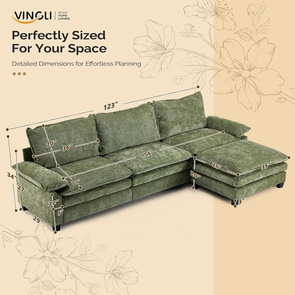 122" Cloud Teddy White Convertible Sectional Sofa