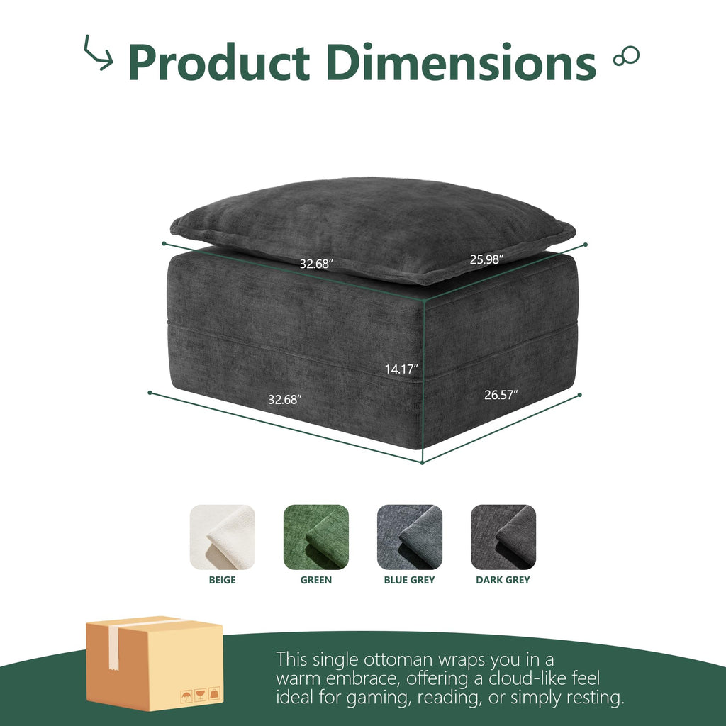 Cloud Memory Foam Ottoman Boneless Footrest for Couch Dark Grey