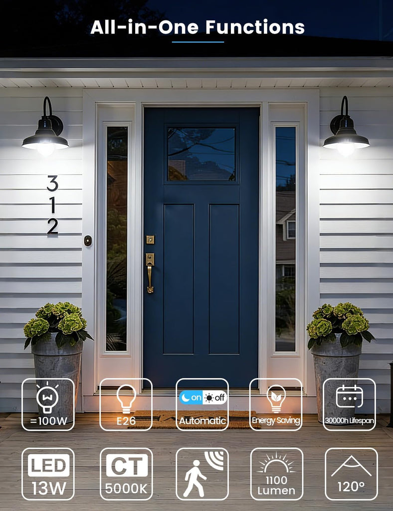 Motion Sensor Light Bulbs, E26 Dusk to Dawn Activated Security