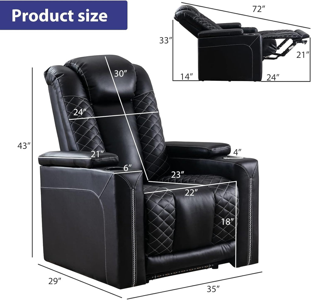 Electric Recliner Chairs Set of 3, Breathable Faux Leather Home Theater Seating Recliner with Ambient Lighting