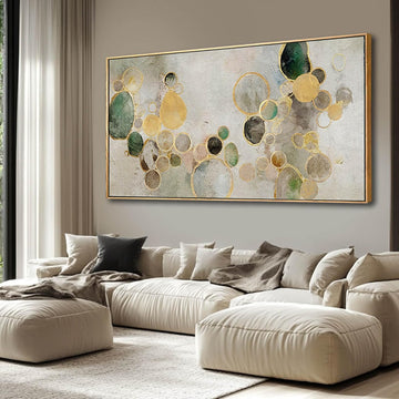 Abstract Canvas Wall Art Gold Circle Painting Green Artwork Framed Wall Prints Office Wall Decor Colorful