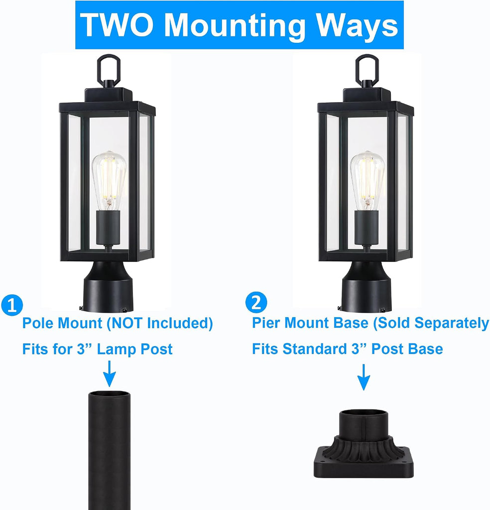 Outdoor Pole Lamp, Post Light Fixture, Anti-Rust Galvanized Housing with Tempered Glass