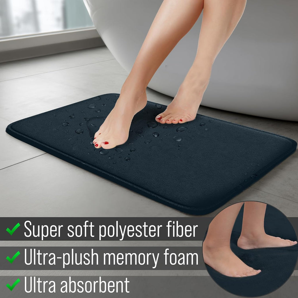 5-Piece Memory Foam Bathroom Rug Set, Non-Slip - Navy Blue | Machine Washable & Ultra-Soft Memory Foam Bath Mats.