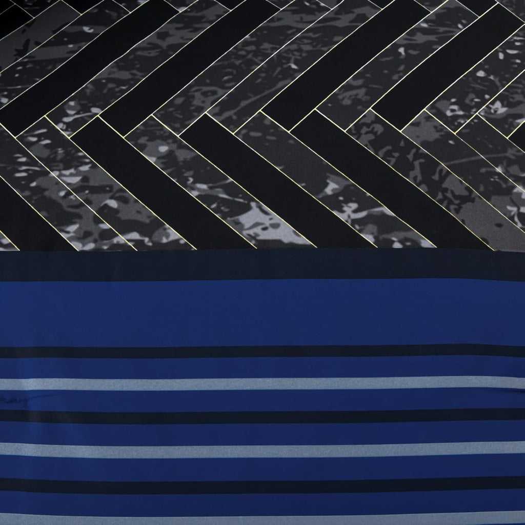 Blue Comforter Set, 7 Pieces Stripe Geometric Bed in a Bag, Geometric Comforter and Sheet Set
