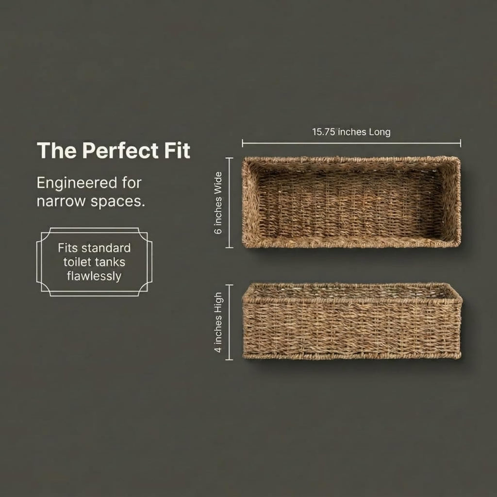Handwoven Seagrass Rectangular Storage Basket, Natural