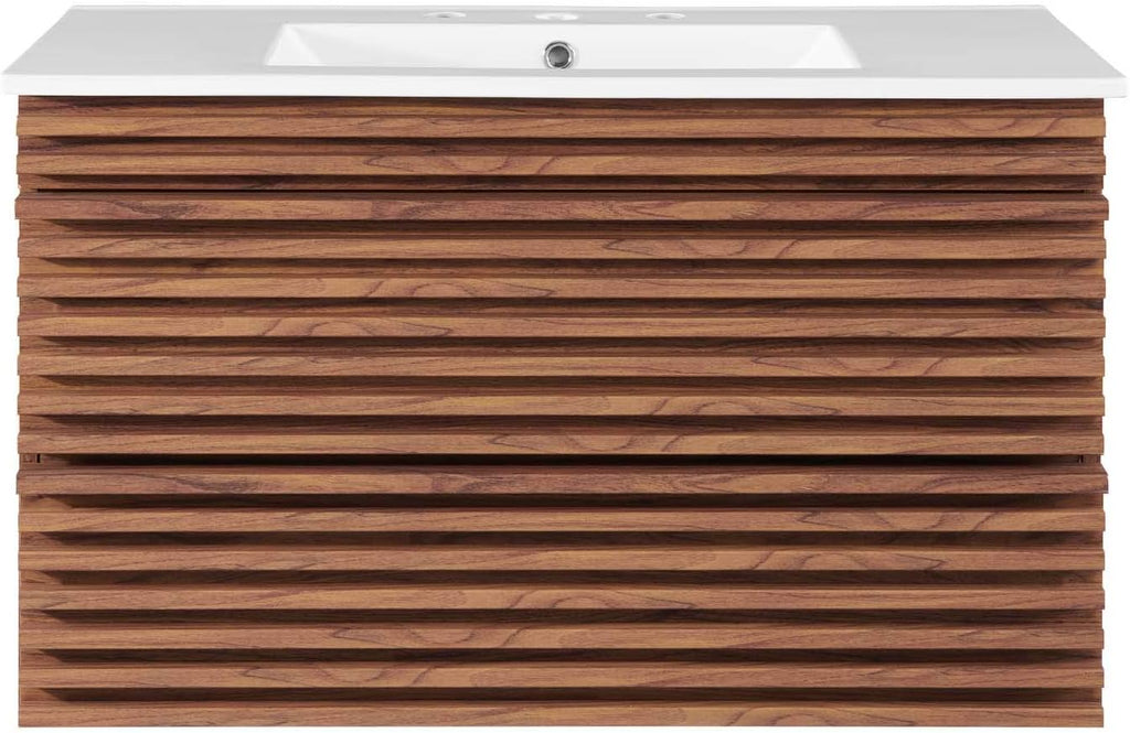 Render 36" Wall-Mount Bathroom Vanity in Walnut White