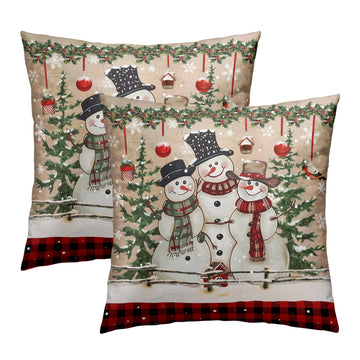 Winter Snowman Throw Pillow Covers 18x18 Inch Set of 2 Red Buffalo Plaid Cushion Cover Accent Pillow Protector Sofa