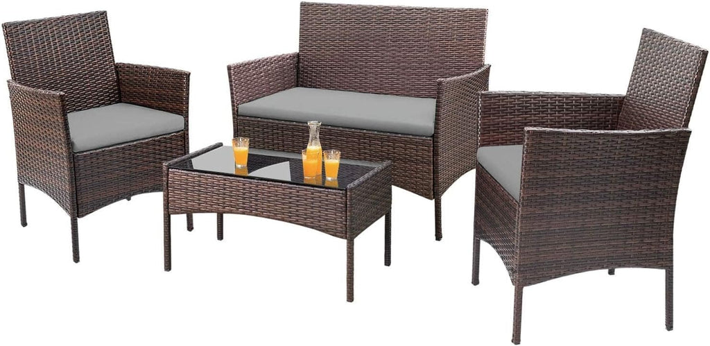 4 Pieces Patio Rattan Chair Wicker, Outdoor Indoor Use Backyard Porch Garden Poolside Balcony Furniture Sets (Grey) A106-B07W4P6BX3