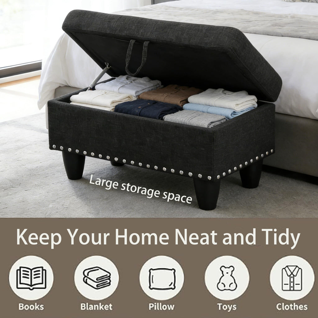 28.5'' Linen Living Room Ottoman With storage, Upholstered Entryway Bench, End of Bed Storage Bench, Small Ottoman