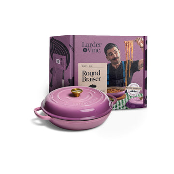 Chef Joe Sasto Enameled Cast Iron Braiser with Lid, for Slow Cooking, Roasting & Searing, Oven Safe, Induction