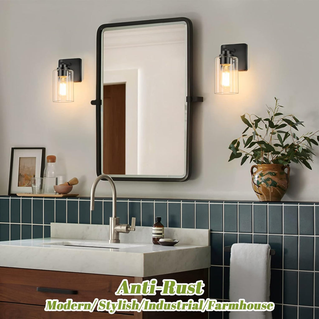 Wall Sconces Set of 2 , Modern Vanity Light Fixtures | Matte Black Wall Mount Lighting Lanterns, Farmhouse Wall