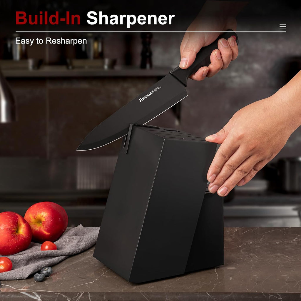 Knife Set with Block and Sharpener 15pcs German | Stainless Steel Kitchen Utensils Set Dishwasher Safe