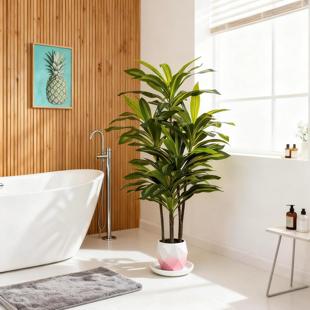4ft Dracaena Artificial Plant - Large Tropical Indoor Fake Tree with Lifelike Leaves - Tall Faux Floor Plant in Pot