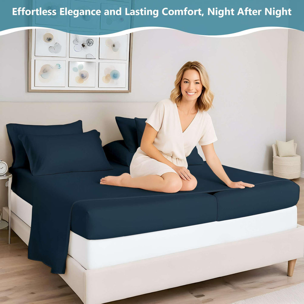 7 Piece Split Bed Sheet Set, Ultra Soft & Wrinkle Free, Fits Between 12" to 16" Deep, Easy Care