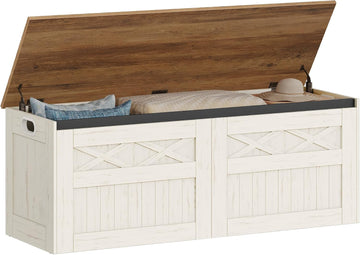 47" Storage Bench, Lift Top,210L/55 Gal Large Storage Chest | | 330lb Load Capacity, Retro White, Farmhouse Style