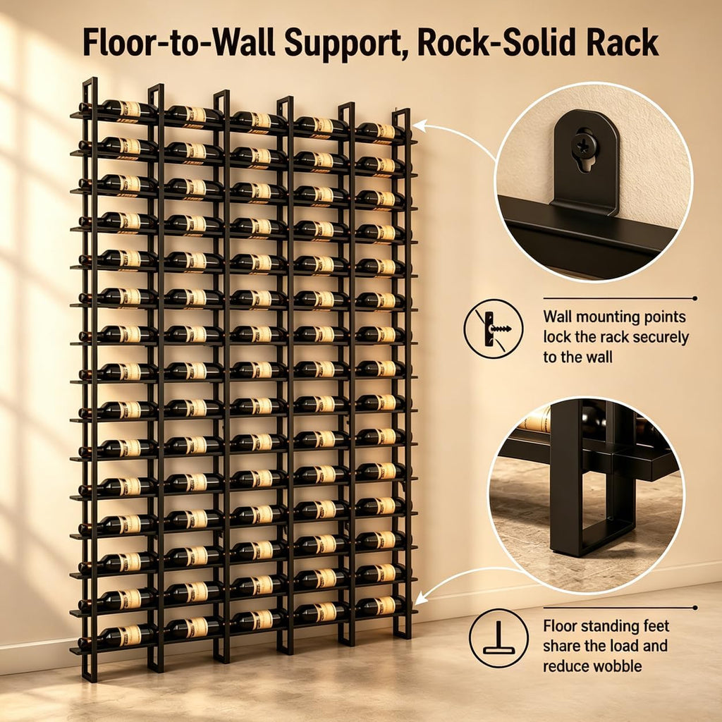 16 BottleWall Mount Wine Rack | Black Industrial Wine Storage Display Rack, Wine Cellar Storage, Bar, Restaurant