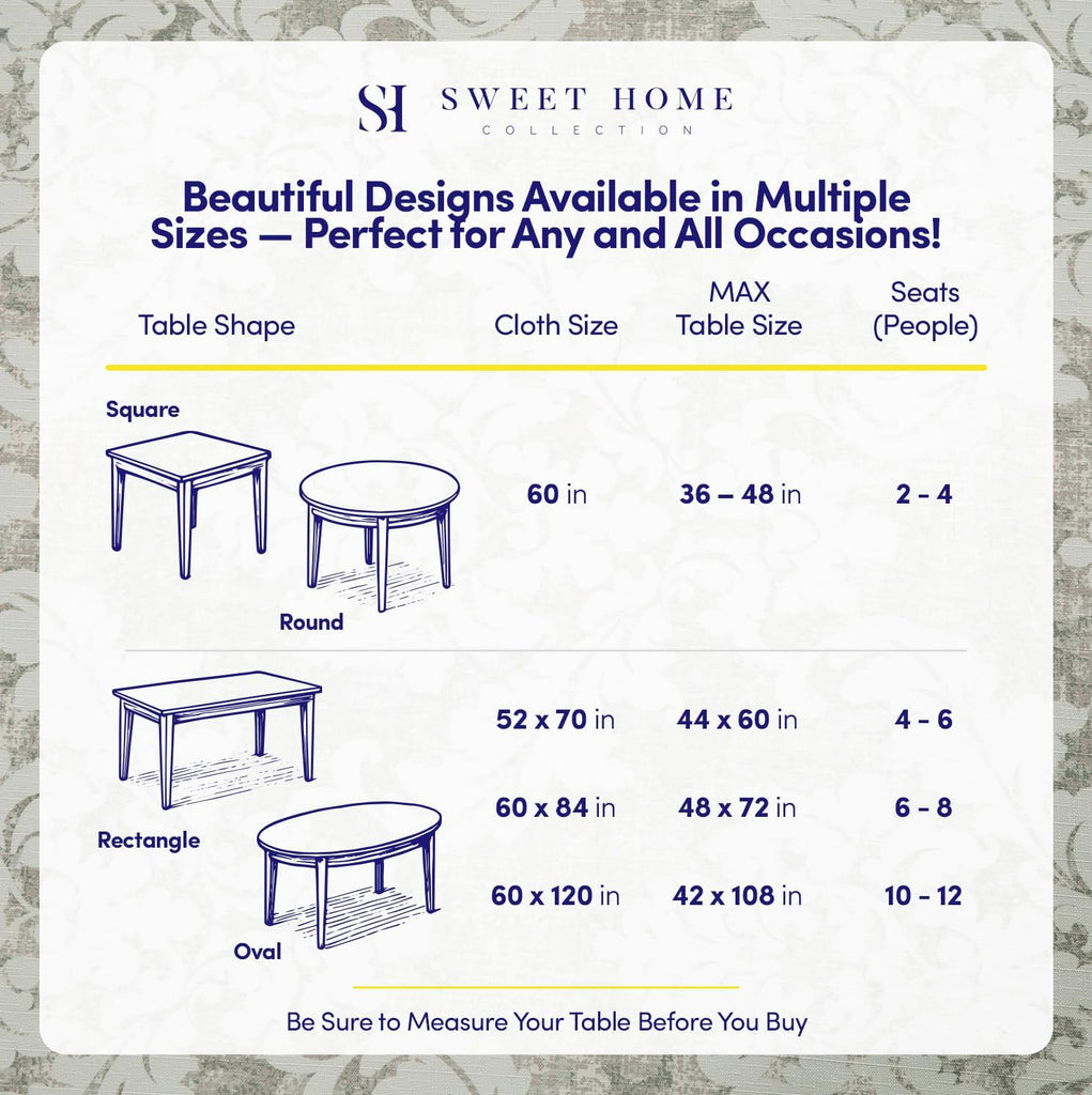 Rectangle Tablecloth 60" x 102" 100% Waterproof Fabric - Wipe-Clean, Tear-Proof Decorative Table Cov