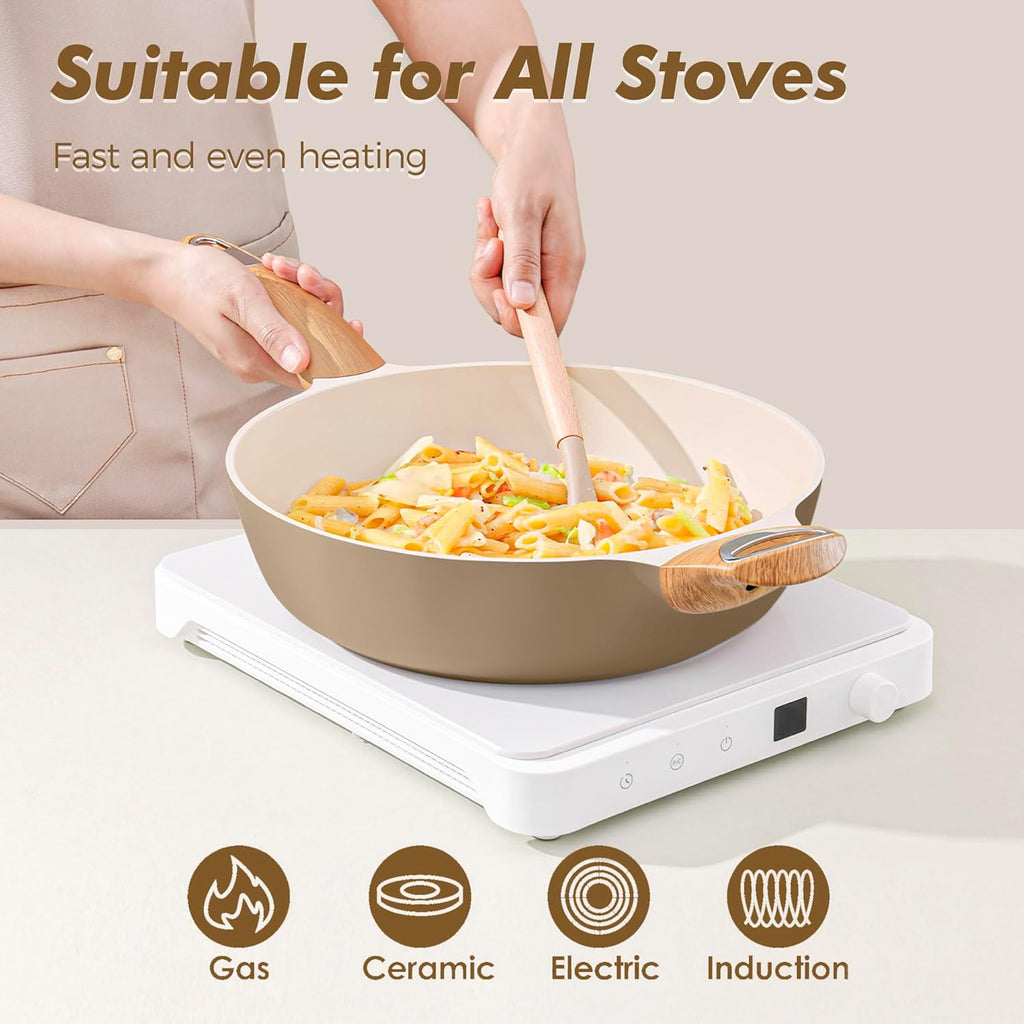 Ceramic Cookware Sets, Pots and Pans Set Non stick, Non toxic Healthy Induction Cookware, 26 Pcs Nonstick Kitchen