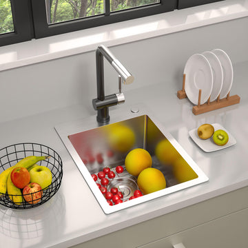 15" Topmount Stainless Steel Kitchen Sink, 16 Gauge Single Basin Bar/Prep Sink, 9" Deep Brushed Finish