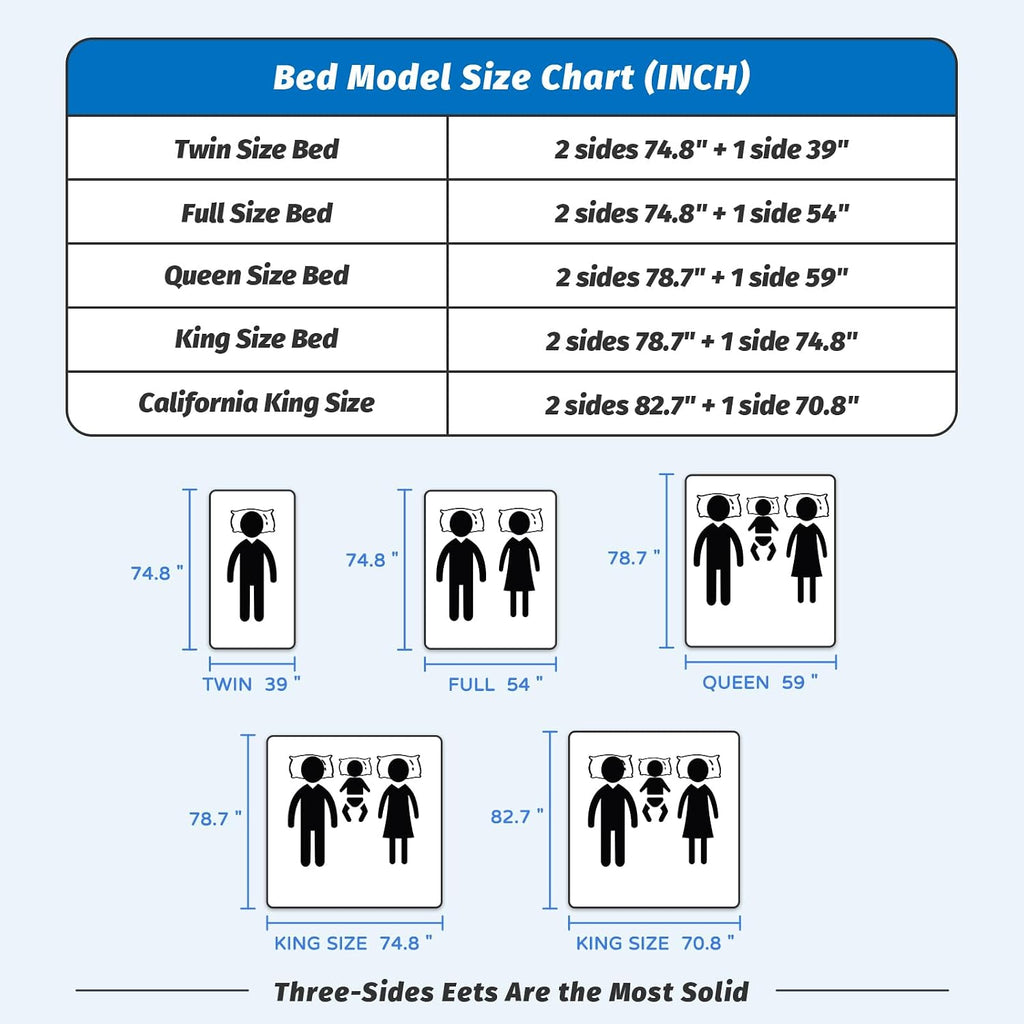 3-Piece Queen Size Bed Rails for Toddlers, with Headboard Rod -Height Adjustable Baby' Safety Bed Rails Guard for