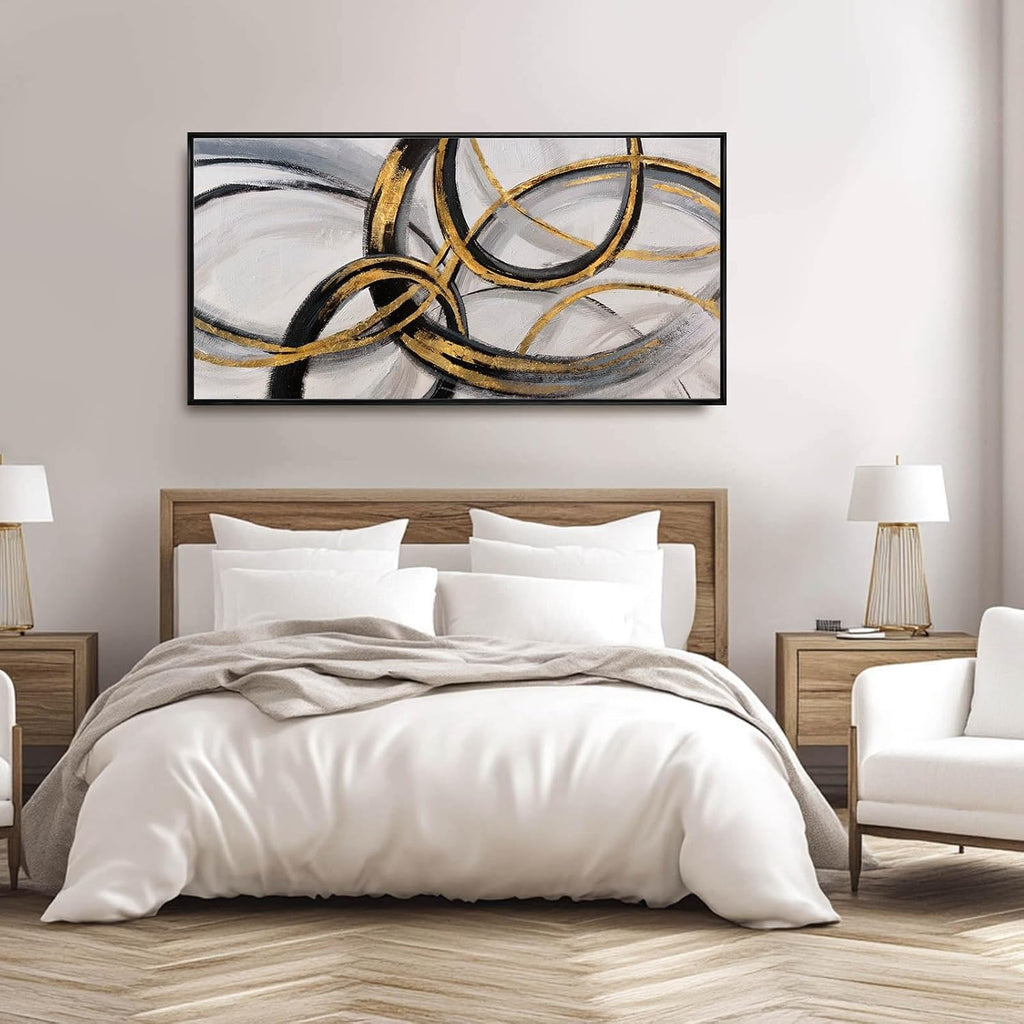 Gold and Black Abstract Wall Art Modern Artwork Canvas Pictures for Wall Decor Line Wall Prints Hotel 24"x 48" Ready