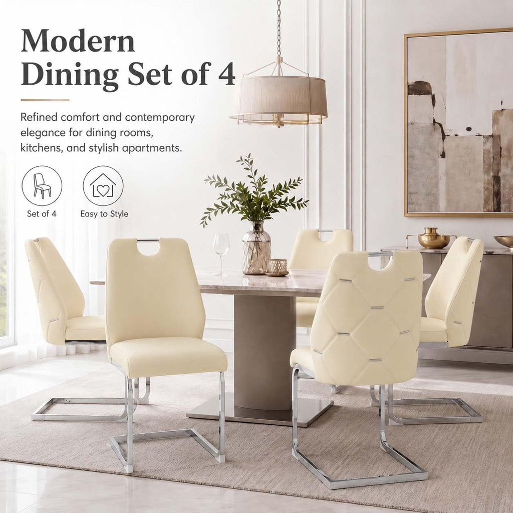 Dining Room Chairs Set of 4, Silla De Comedor, Modern Dining Chairs Set of 4 with Leather,Geometric Tufted Back