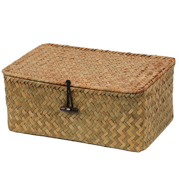 Seagrass Wicker Storage Basket with Lid, Medium, Natural