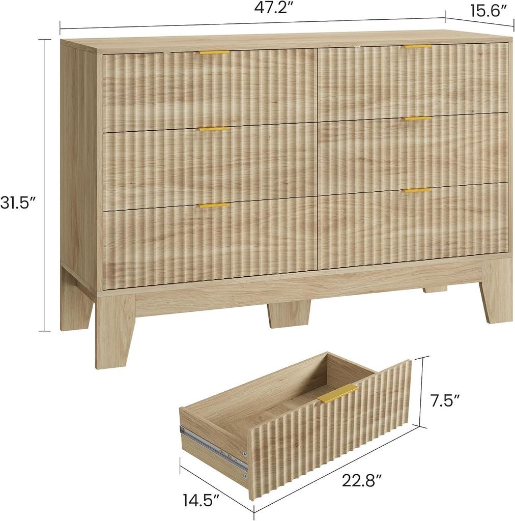 6 Drawer Dresser , Fluted Dresser