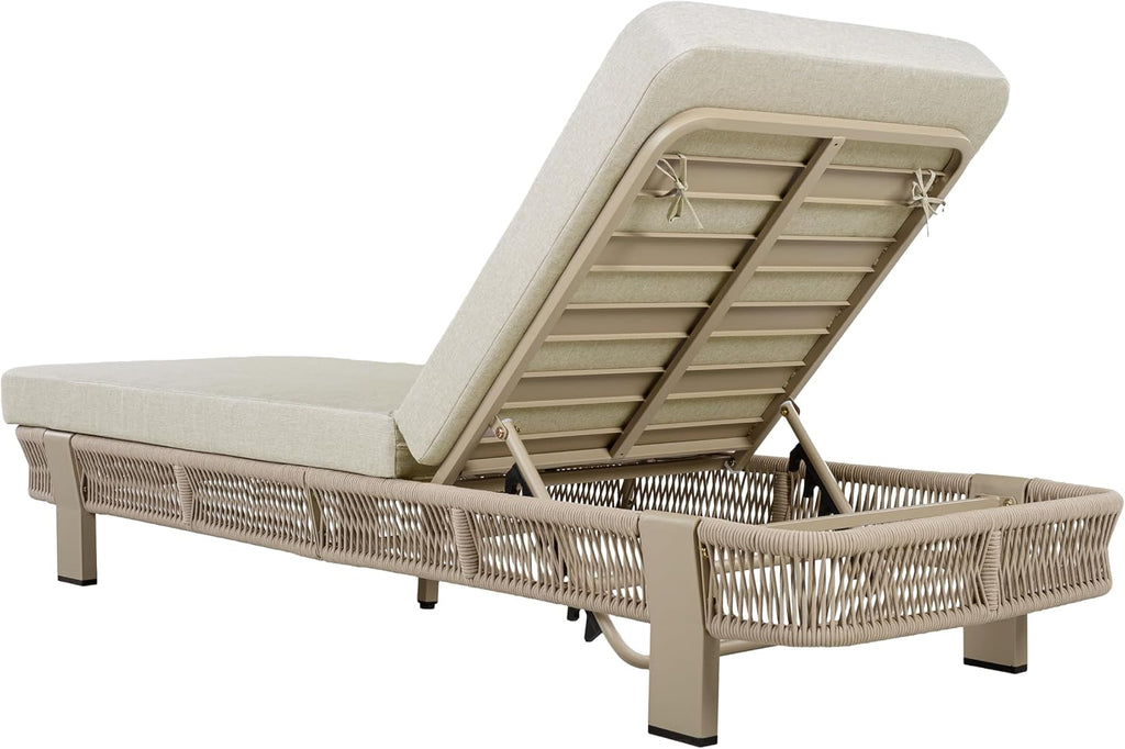 Outdoor Chaise Lounge Set of 2, Patio Outside Reclining Chairs | Metal & Rope Frame, 5-Position Adjustable Backrest