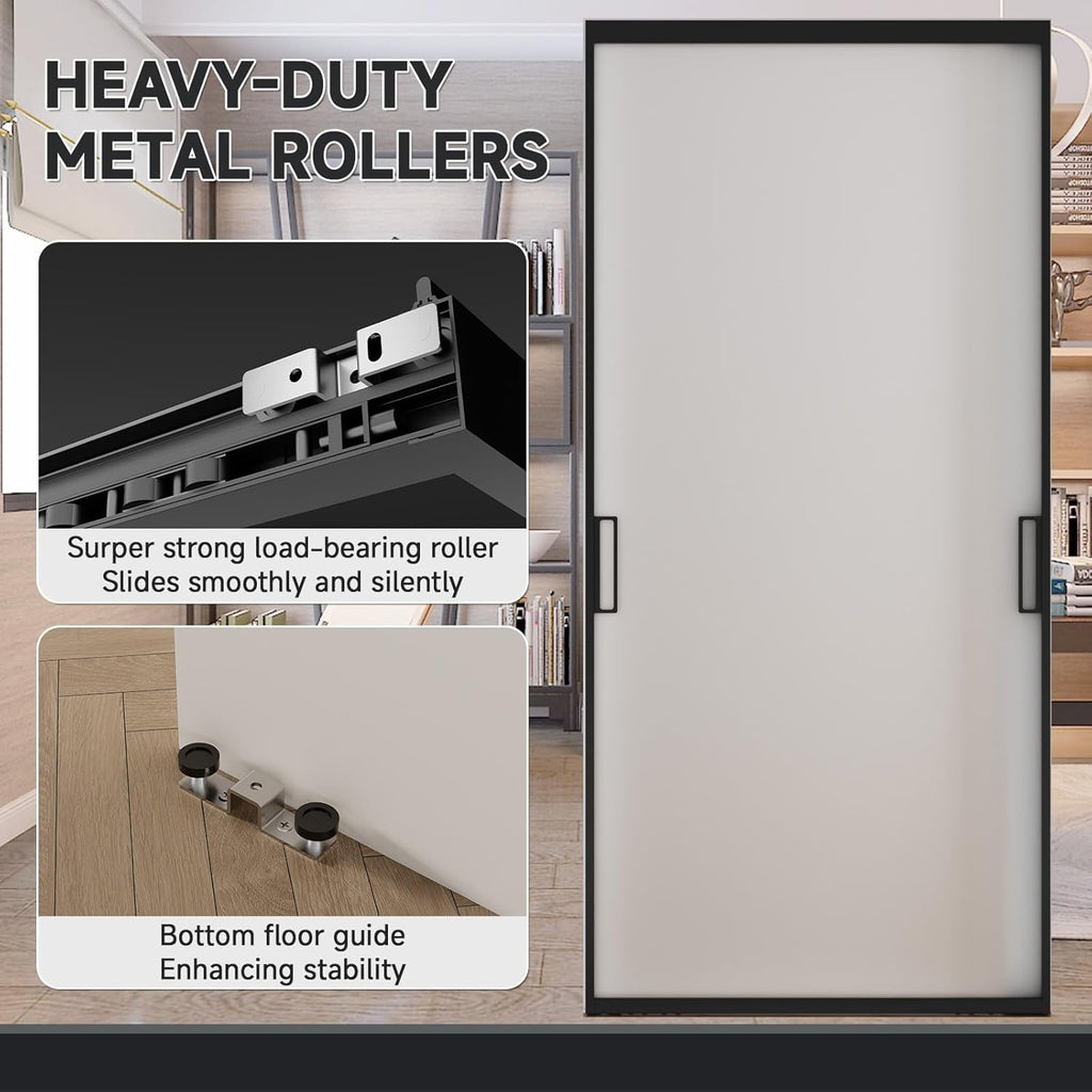 40" x 87" Concealed Sliding Glass Barn Door with Soft Close Hardware Kit, 5/16" Frosted Tempered Gla
