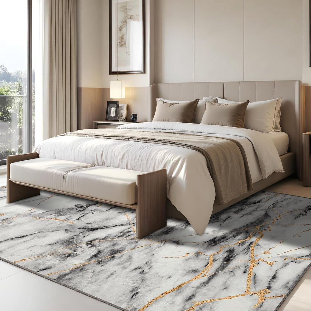 Living Room Rug Washable Abstract Rugs with Non-Slip Backing Low Pile Area Rug for Living Room, Bedroom, Dining Room