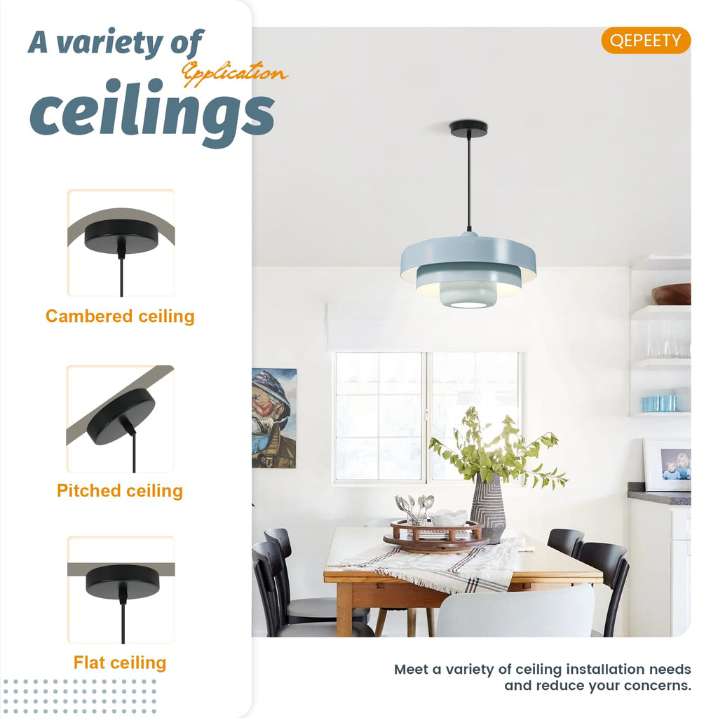 Light Blue Nordic Pendant Light Adjustable Dining Room Ceiling Lamp
