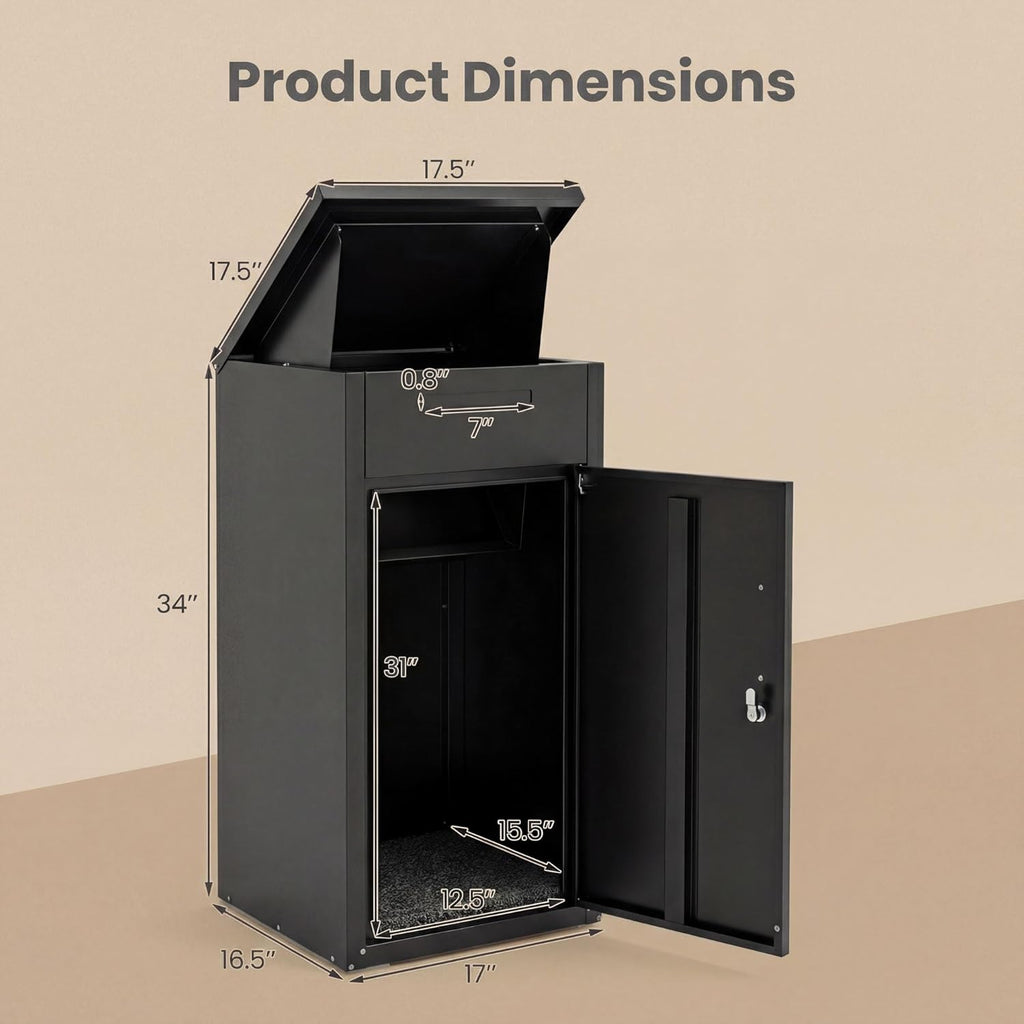 Large Outdoor Package Delivery Box Galvanized Steel Mailbox with Lockable Door, Combination Lock
