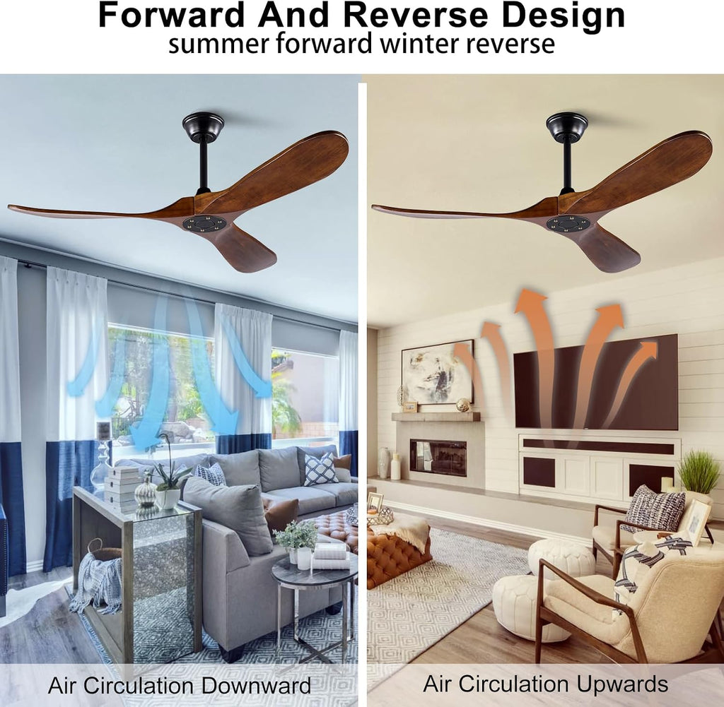 Inspired Maverick Style 42 Inch Modern Wood Ceiling Fan, 3 Blades, Dark Walnut & Black, Remote Control, Reversible DC Motor, 6 Speeds, Timer Setting, Indoor/Outdoor