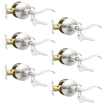 Entry Door Handles with Lock and Same Keys, Brushed Nickel Keyed Aliked Entry Door Lock Sets for Exterior & Interior