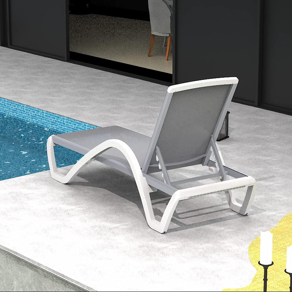 Outdoor Lounge Chair, Aluminum Patio Chaise Lounge with 5 Position Adjustable Backrest and Wheels, All Weather