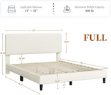 Full Bed Frame with Adjustable Headboard, Chenille Fabric Upholstered Headboard/Platform Bed