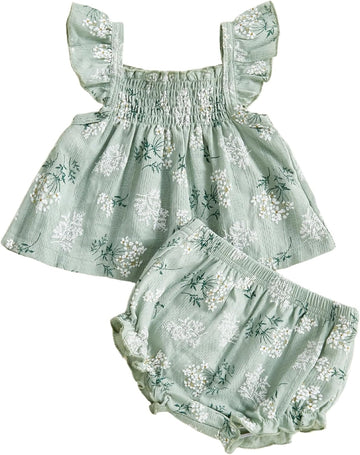 Baby Girl Summer Clothes Cute Ruffle Tops Dress Shorts Outfits Set Infant Toddler Shirt Bloomers Princess Outfit
