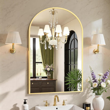 24"x36" Arched Gold Bathroom Mirror Wall Mounted Vanity Metal Frame Mirror