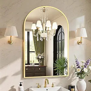 24"X36" Arched Gold Bathroom Mirrors for Wall, Bathroom Mirrors for Over Sink, Metal Framed with Hd Shatter-Proof