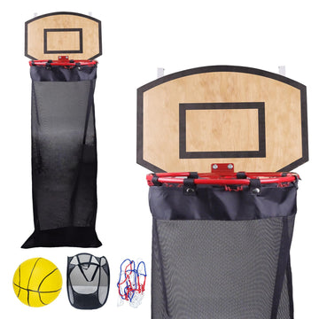 Basketball Laundry Hamper, Over The Door Hoop with Laundry Basket, Sports-Themed Hamper Organizer Set with Backboard