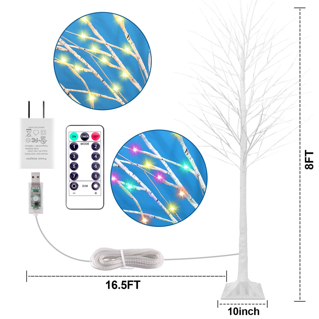 8FT Lighted Birch Tree, Birch Tree with 210 LED Lights, 8 Flash Modes and Timer, Light Up Twig Christmas Tree for