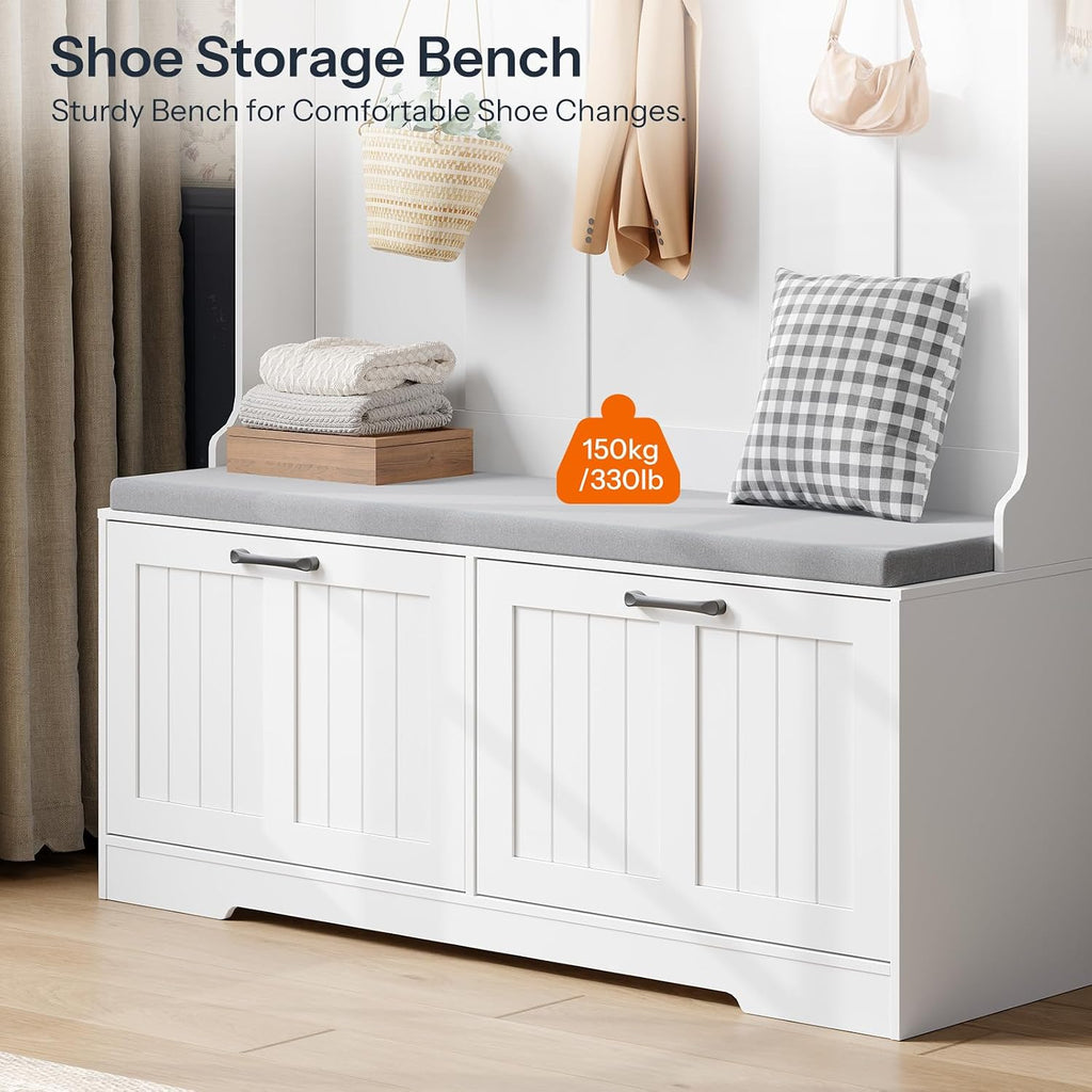 Hall Tree with Bench, 47.2" Hall Tree with Shoe Storage | Entryway Coat Rack, Shoe Bench with Storage, Farmhouse Hall