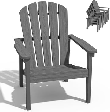 Stackable Adirondack Chairs,Compact All Weather HDPE,Grey | 26.3" Wide HDPE,380lb,All-Weather