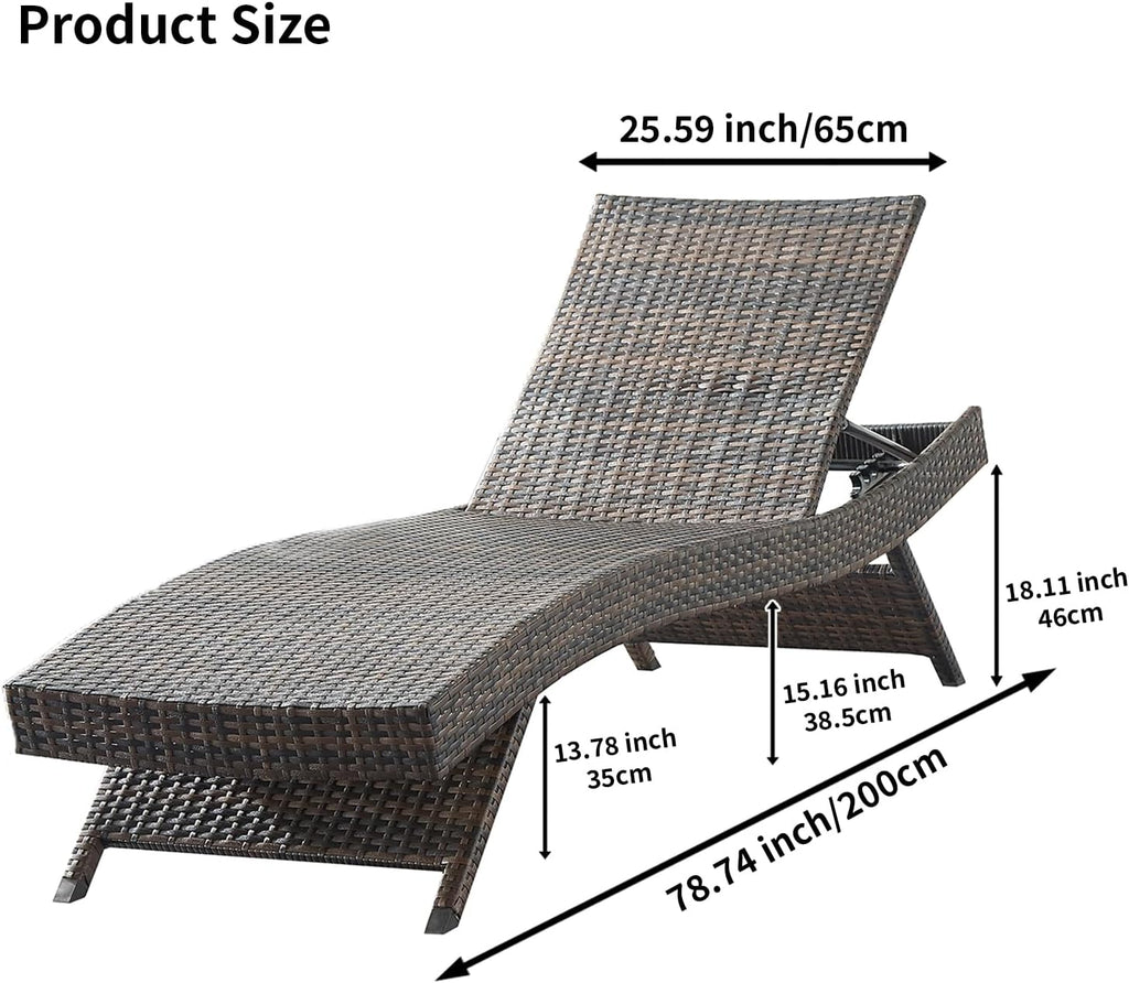 79'' Long Reclining Chaise Lounge Set (Set of 2), Outdoor Wicker Reclining Lounge Chair Patio Rattan Double Chaise