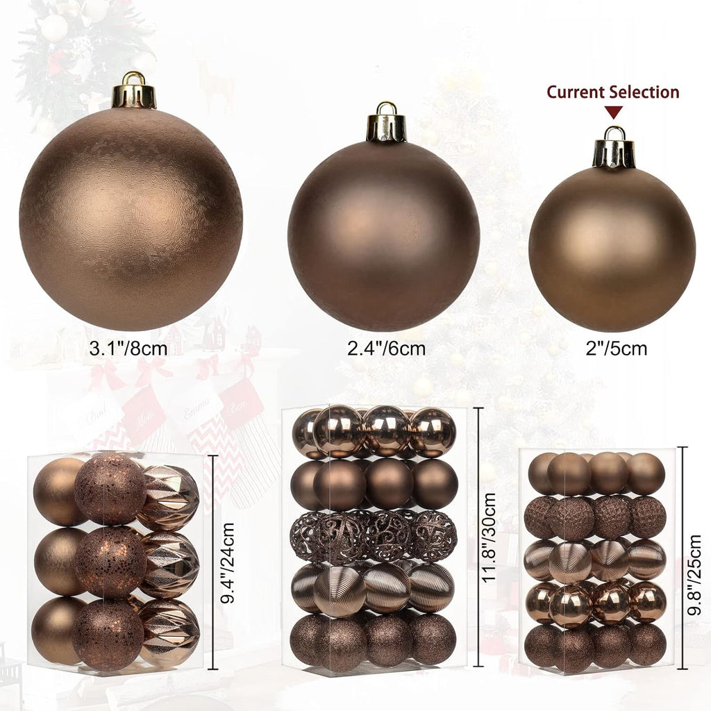 2" Christmas Ball Ornaments Shatterproof Brown Christmas Tree Decorations Xmas Tree Balls Halloween Ornaments - Set of 30