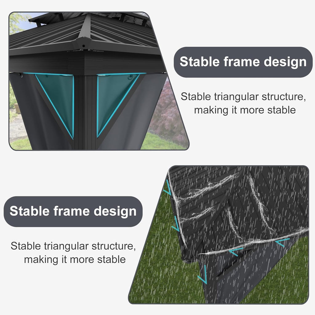 12x16FT Gazebo Hardtop Double Roof Canopy with Netting and Curtains,Outdoor Gazebo 2-Tier Hardtop Galvanized Iron