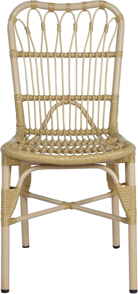 Set of 2 Rekker Patio PE Wicker Dining Chairs, Outdoor Woven Rattan Accent Chair with Iron Frame
