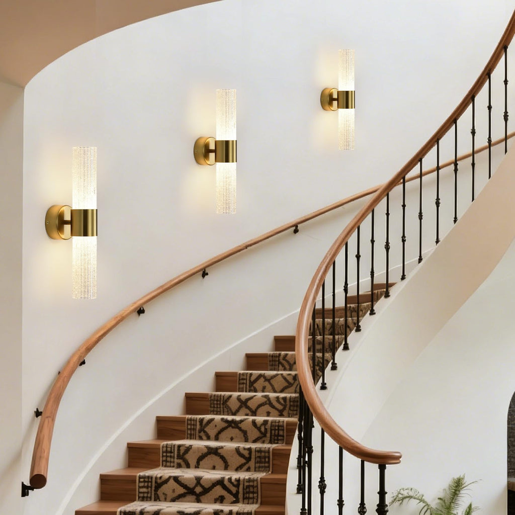 Crystal Sconces Wall Lighting, Gold Wall Sconces Set of 2, LED Crystal Sconces Set of 2, Wall Lights for Bedroom