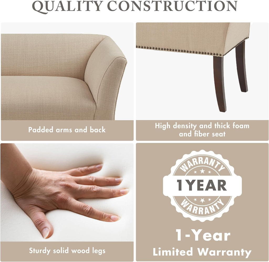 Accent Bench, Upholstered with Nailhead Trim, & Padded Seat Entryway Bench Small, End of Bed Bench with Back, 49.5" W
